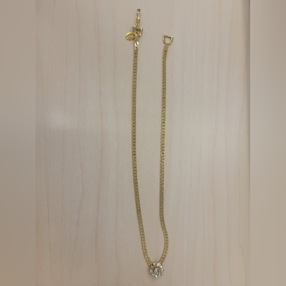 Delicate Gold Necklace with Clear Crystal Pendant